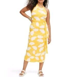 New Diane Von Furstenberg X Target Yellow Ginko Leaf Knit Halter Maxi Dress 2X